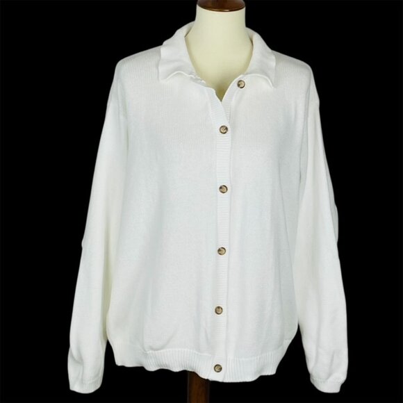 Vtg 90s Lands End Full Button Cardigan Sz L Minimalist Capsule Preppy Beach - Picture 1 of 6